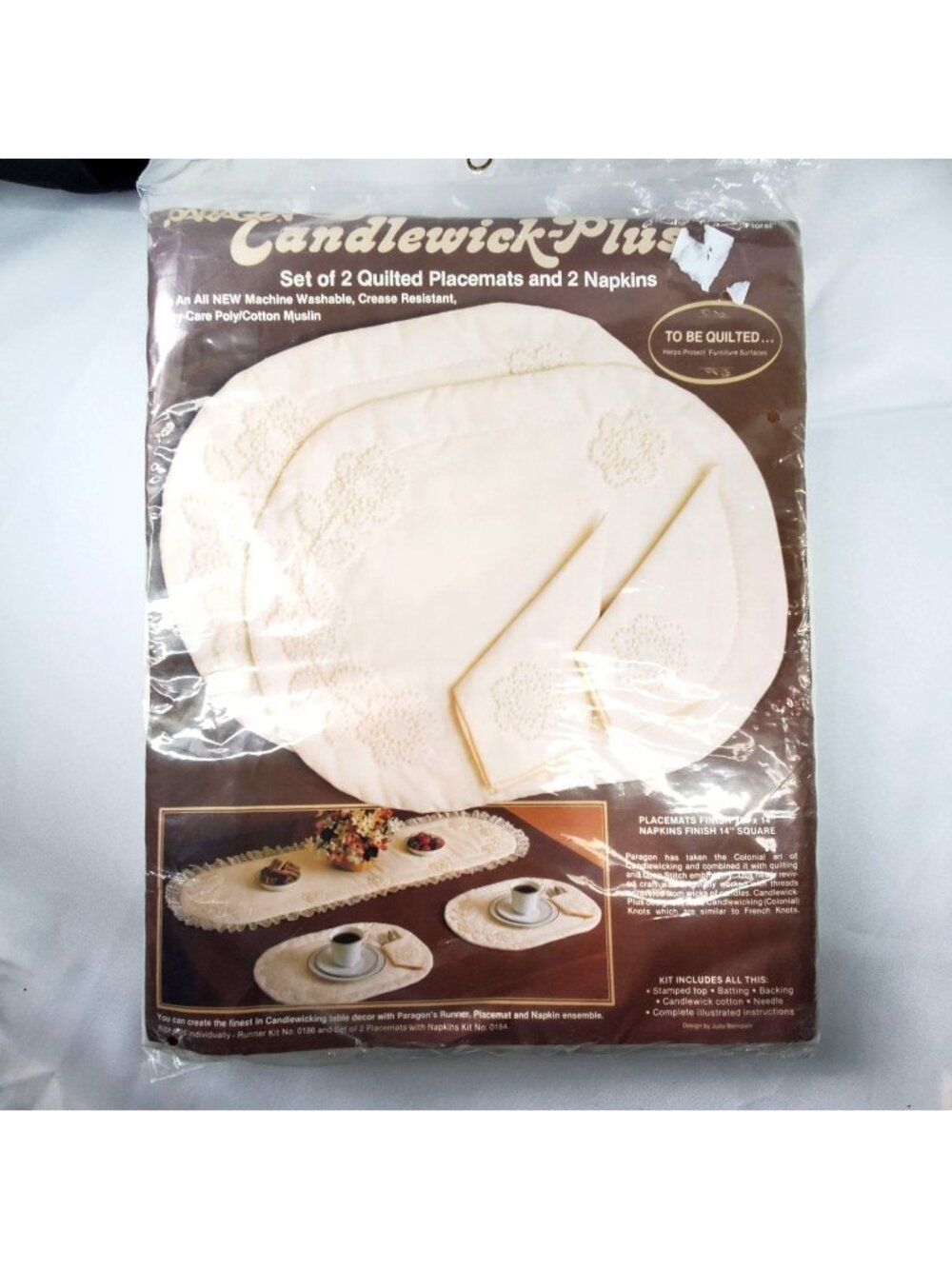Paragon Candlewick-Plus Needlecraft 0184 Kit 2 Quilted Placemats & 2 Napkins ‘82